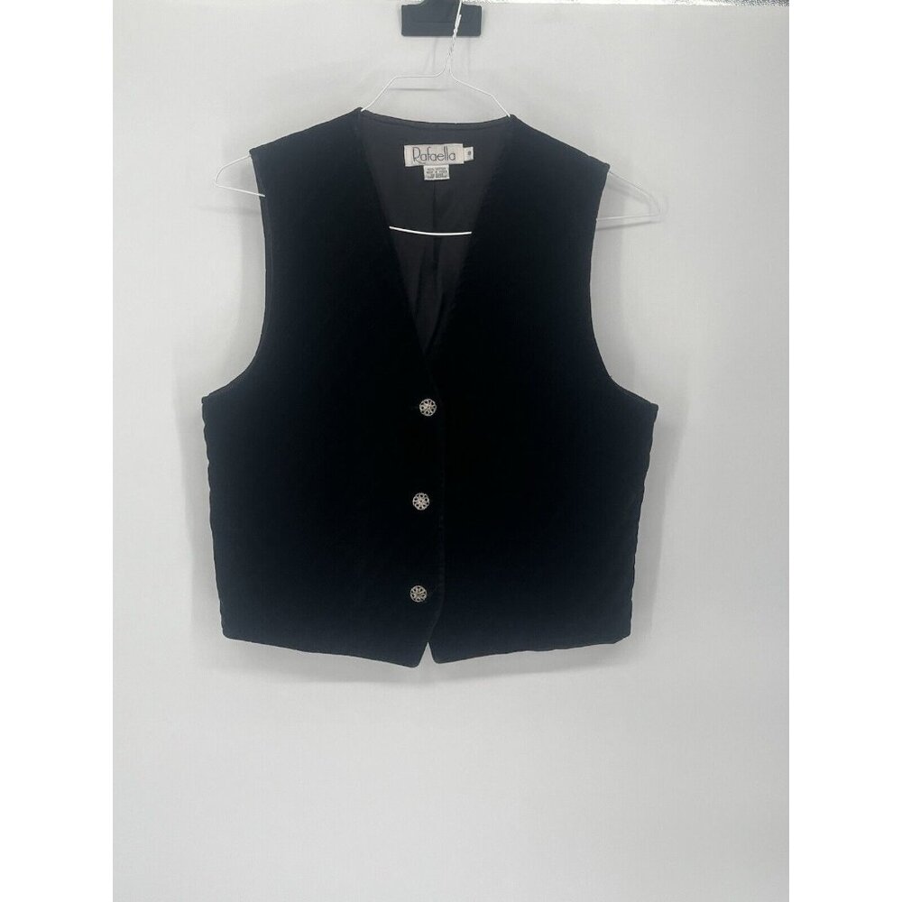 Vintage Rafaella Vest Womens Sz 8 Black Quilted Silver Ornate Button Front *Read